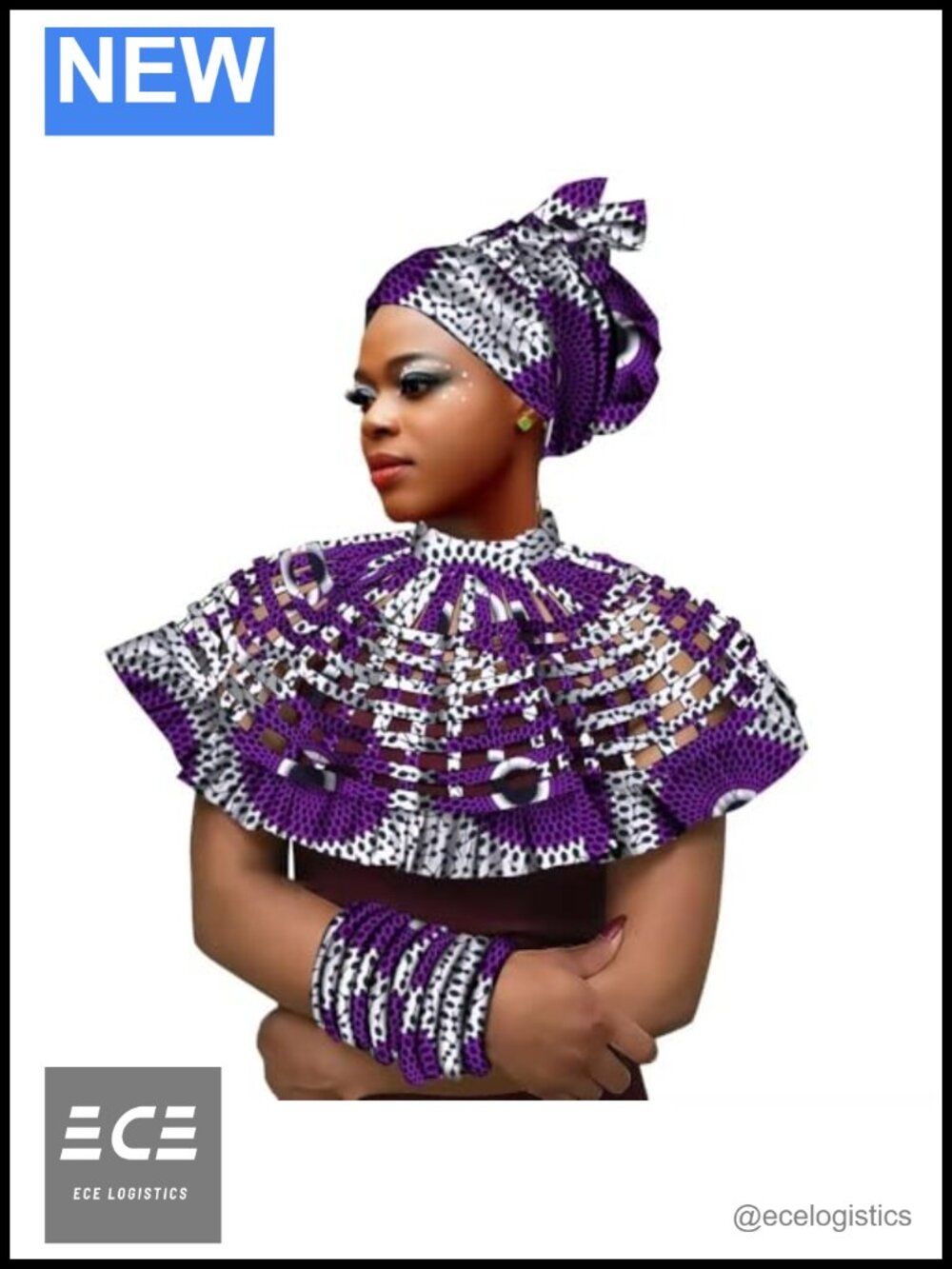 African Wax Print Cotton Headwear Shawl Bracelet Set Women